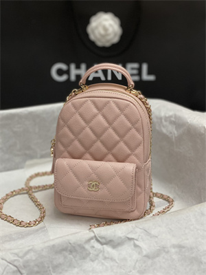 Cha.nel Classic Mini Backpack Grained Calfskin Gold Tone Metal Pink AP3573