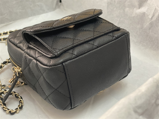 Cha.nel Classic Mini Backpack Grained Calfskin Gold Tone Metal Black AP3573