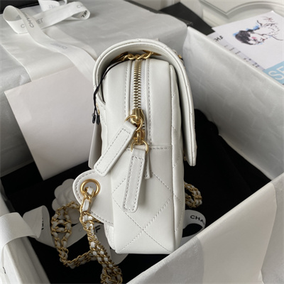 Cha.nel Backpack Lambskin Gold Tone Metal White AS3884