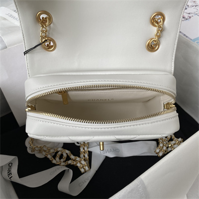 Cha.nel Backpack Lambskin Gold Tone Metal White AS3884