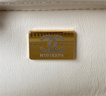 Cha.nel Backpack Lambskin Gold Tone Metal White AS3884