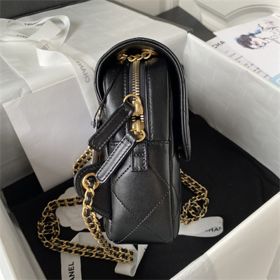 Cha.nel Backpack Lambskin Gold Tone Metal Black AS3884