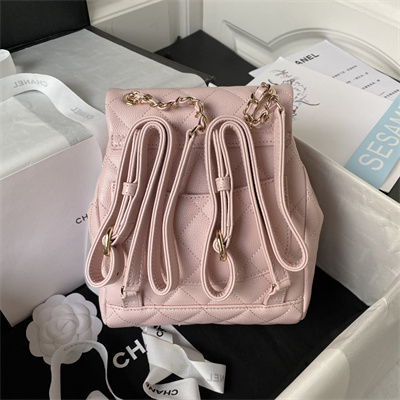 Cha.nel Backpack Grained Calfskin Gold Tone Metal Lt Pink AS4058