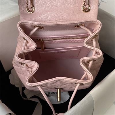 Cha.nel Backpack Grained Calfskin Gold Tone Metal Lt Pink AS4058