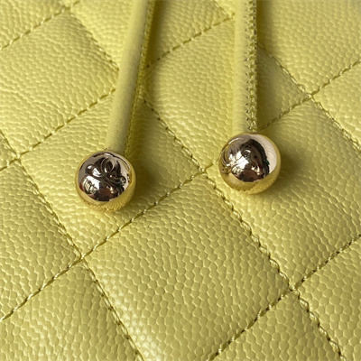 Cha.nel Backpack Grained Calfskin Gold Tone Metal Yellow AS4059