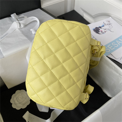 Cha.nel Backpack Grained Calfskin Gold Tone Metal Yellow AS4059