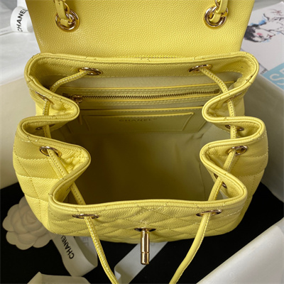 Cha.nel Backpack Grained Calfskin Gold Tone Metal Yellow AS4059