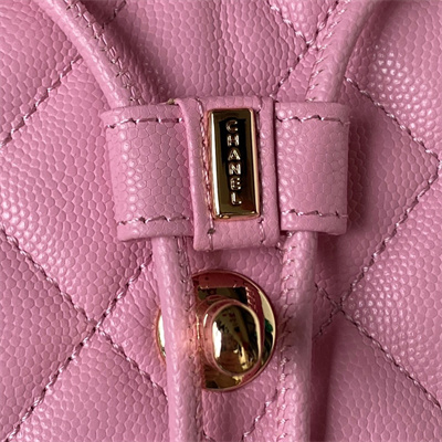 Cha.nel Backpack Grained Calfskin Gold Tone Metal Pink AS4059