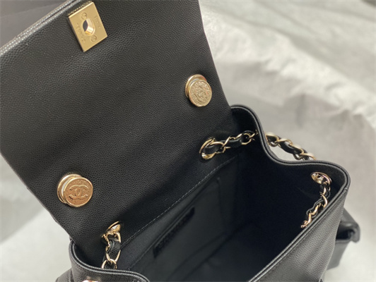 Cha.nel Backpack Grained Calfskin Gold Tone Metal Black AS4398