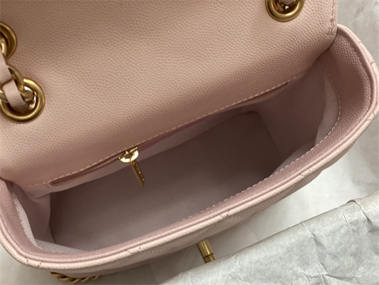 Cha.nel Backpack Grained Calfskin Gold Tone Metal Pink AS4490