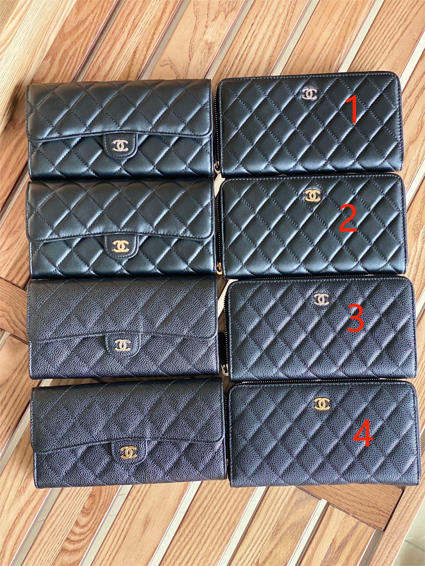 Cha.nel Zipper Long Wallet Lambskin/ Grained Calfskin Black A50097