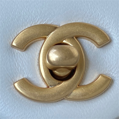 Cha.nel Super Mini Flap Bag Lambskin With  Ball Gold Tone Metal White AS1786