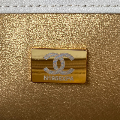 Cha.nel Super Mini Flap Bag Lambskin With  Ball Gold Tone Metal White AS1786