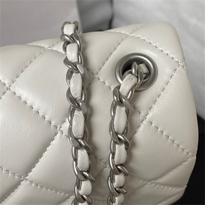 Cha.nel Super Mini Flap Bag Lambskin With  Ball Silver Tone Metal White AS1786