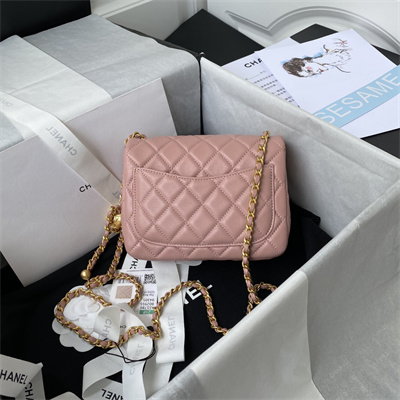 Cha.nel Super Mini Flap Bag Lambskin With Ball Gold Tone Metal Pink AS1786