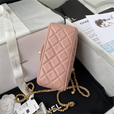 Cha.nel Super Mini Flap Bag Lambskin With Ball Gold Tone Metal Pink AS1786