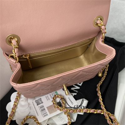 Cha.nel Super Mini Flap Bag Lambskin With Ball Gold Tone Metal Pink AS1786