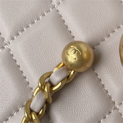 Cha.nel Super Mini Flap Bag Lambskin With Ball Gold Tone Metal Nude AS1786