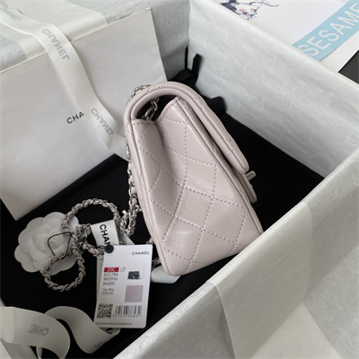 Cha.nel Super Mini Flap Bag Lambskin With Ball Silver Tone Metal Nude AS1786