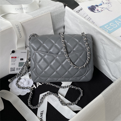 Cha.nel Super Mini Flap Bag Lambskin With Ball Silver Tone Metal Dark Grey AS1786