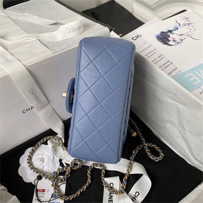 Cha.nel Super Mini Flap Bag Lambskin With Ball Gold Tone Metal Blue AS1786