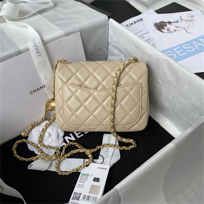 Cha.nel Super Mini Flap Bag Lambskin With Ball Gold Tone Metal Beige AS1786