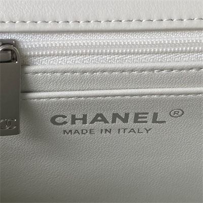 Cha.nel Mini Flap Bag Lambskin With Ball Silver Tone Metal White AS1787