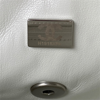 Cha.nel Mini Flap Bag Lambskin With Ball Silver Tone Metal White AS1787