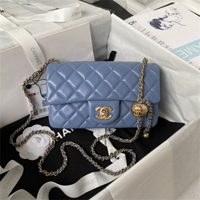 Cha.nel Mini Flap Bag Lambskin With Ball Gold Tone Metal Blue AS1787