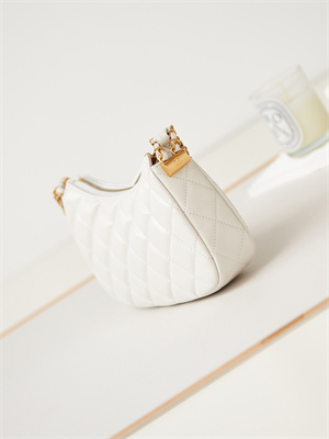 Cha.nel Mini Hobo Bag Aged Calfskin Gold Tone Metal White AS3647