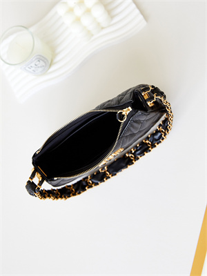 Cha.nel Mini Hobo Bag Aged Calfskin Gold Tone Metal Black AS3647