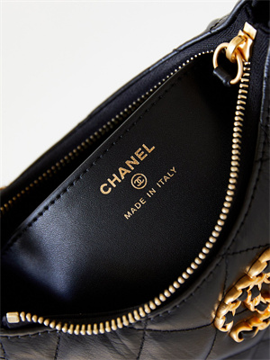Cha.nel Mini Hobo Bag Aged Calfskin Gold Tone Metal Black AS3647