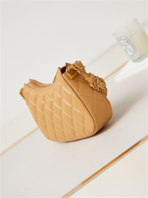 Cha.nel Mini Hobo Bag Aged Calfskin Gold Tone Metal Brown AS3647