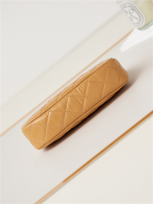 Cha.nel Mini Hobo Bag Aged Calfskin Gold Tone Metal Brown AS3647