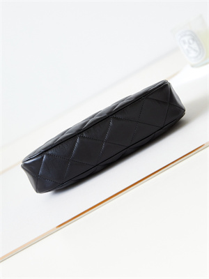 Cha.nel Hobo Bag Aged Calfskin Gold Tone Metal Black AS4422