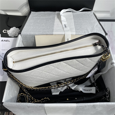 Cha.nel Large Gabrielle Hobo Bag Aged Calfskin White A93824