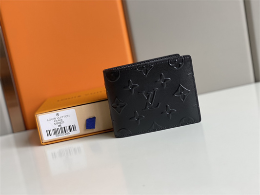 L.V Slender Wallet Monogram Seal Cowhider Leather Black M80520