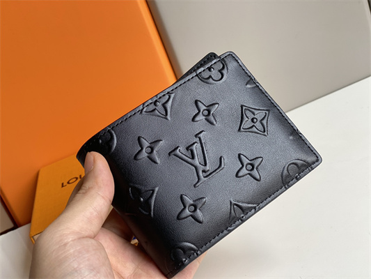 L.V Slender Wallet Monogram Seal Cowhider Leather Black M80520