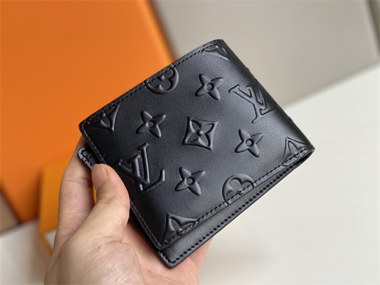 L.V Slender Wallet Monogram Seal Cowhider Leather Black M80520