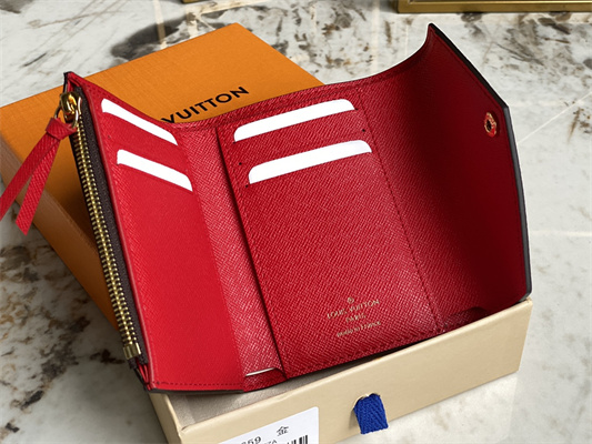 L.V Victorine Wallet Damier Ebene Inside Red N41659