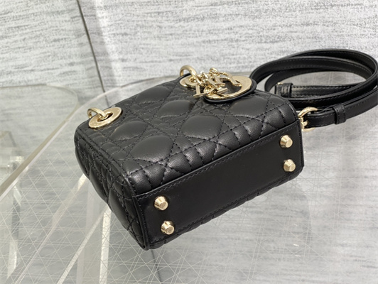 CD Micro Lady Di.or Bag Cannage Lambskin Gold Tone Metal Black