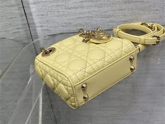 CD Micro Lady Di.or Bag Cannage Lambskin Gold Tone Metal Yellow