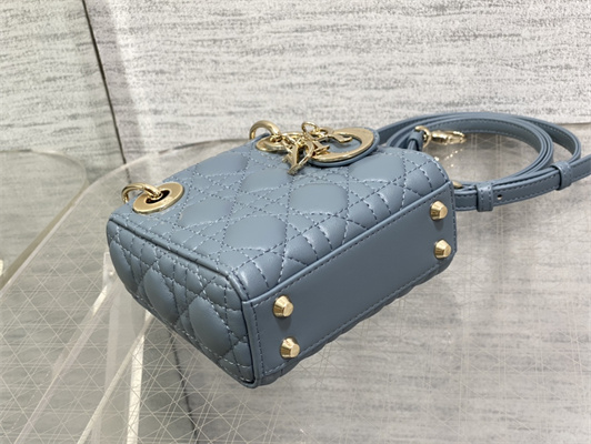 CD Micro Lady Di.or Bag Cannage Lambskin Gold Tone Metal Cloud Blue