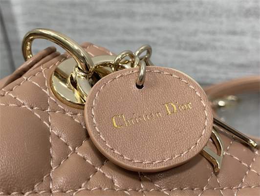 CD Micro Lady Di.or Bag Cannage Lambskin Gold Tone Metal Rose Pink