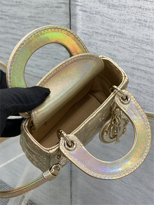 CD Micro Lady Di.or Bag Cannage Lambskin Gold Tone Metal Champagne Gold