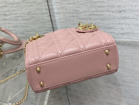 CD Mini Lady Di.or Bag Cannage Lambskin Gold Tone Metal Antique-Pink