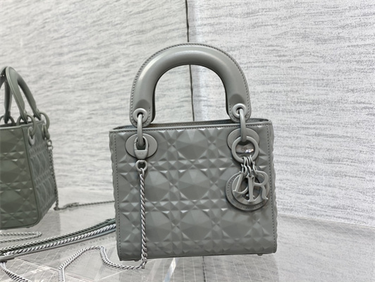 CD Mini Lady Di.or Bag Cannage Calfskin With Diamond Motif Grey Color