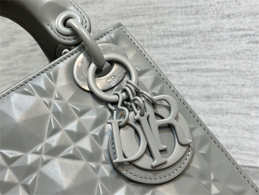 CD Mini Lady Di.or Bag Cannage Calfskin With Diamond Motif Grey Color
