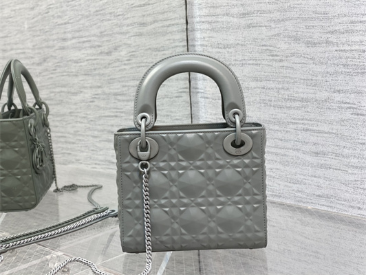 CD Mini Lady Di.or Bag Cannage Calfskin With Diamond Motif Grey Color