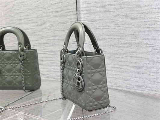 CD Mini Lady Di.or Bag Cannage Calfskin With Diamond Motif Grey Color